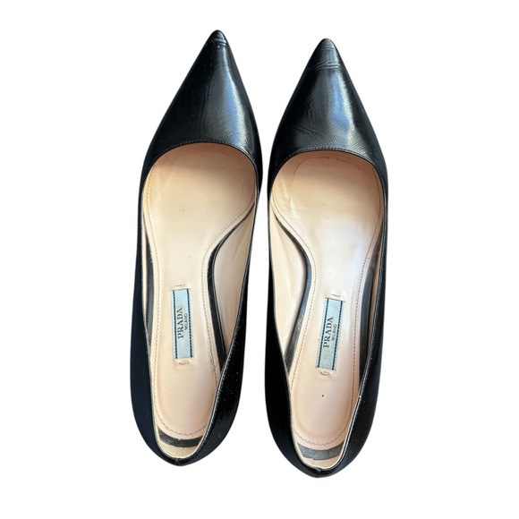 Prada Low Kitten Heel Pump Classic Preppy Black Sz 39.5 - Picture 2 of 16